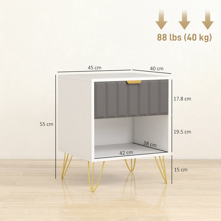 Bedside Table Modern Bedside Cabinet with Drawer and Open Compartment, 45 x 40 x 55