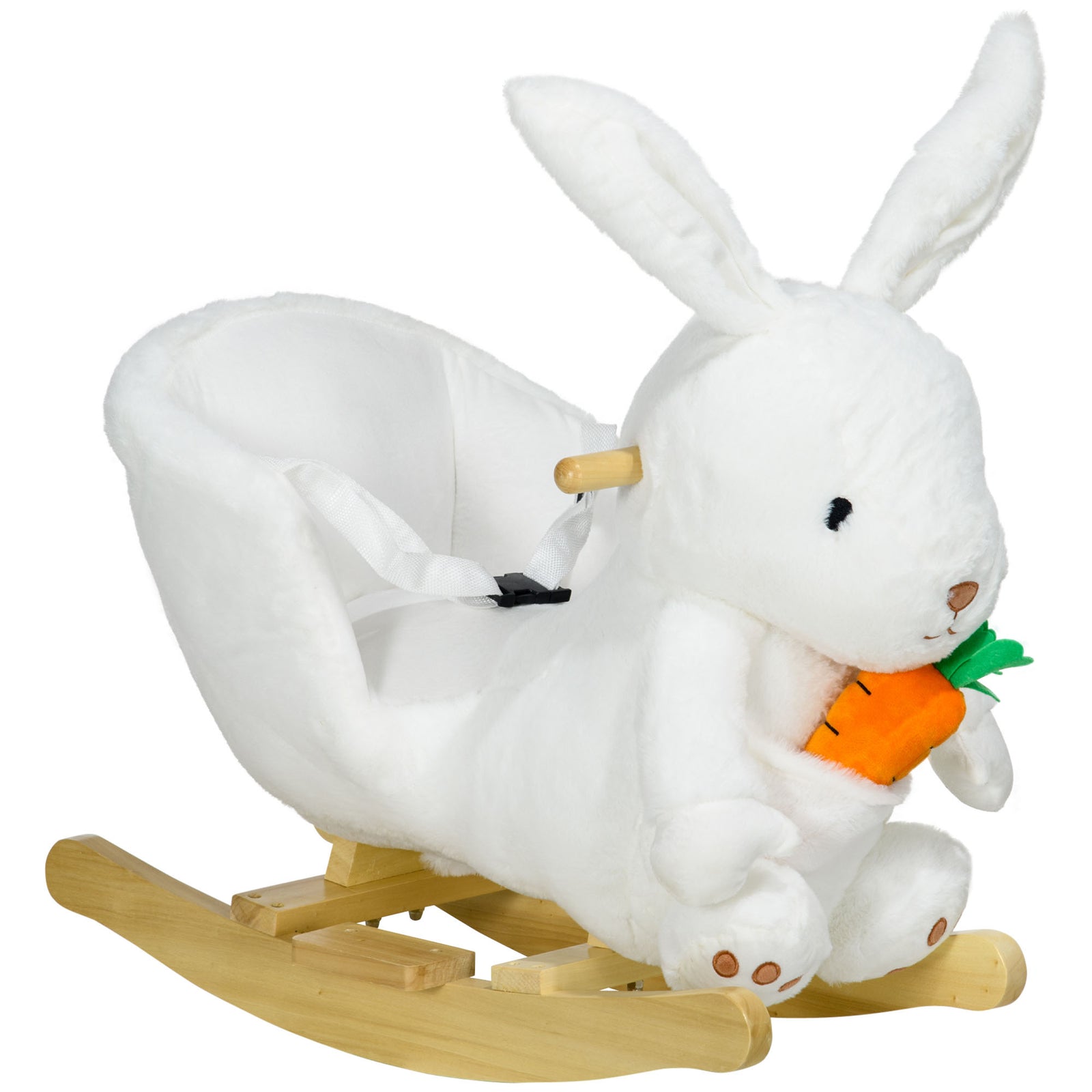 Kids Rabbit-Shaped Rocking Horse, with Safety Belt, Realistic Sounds, for Ages 18-36 Months - White