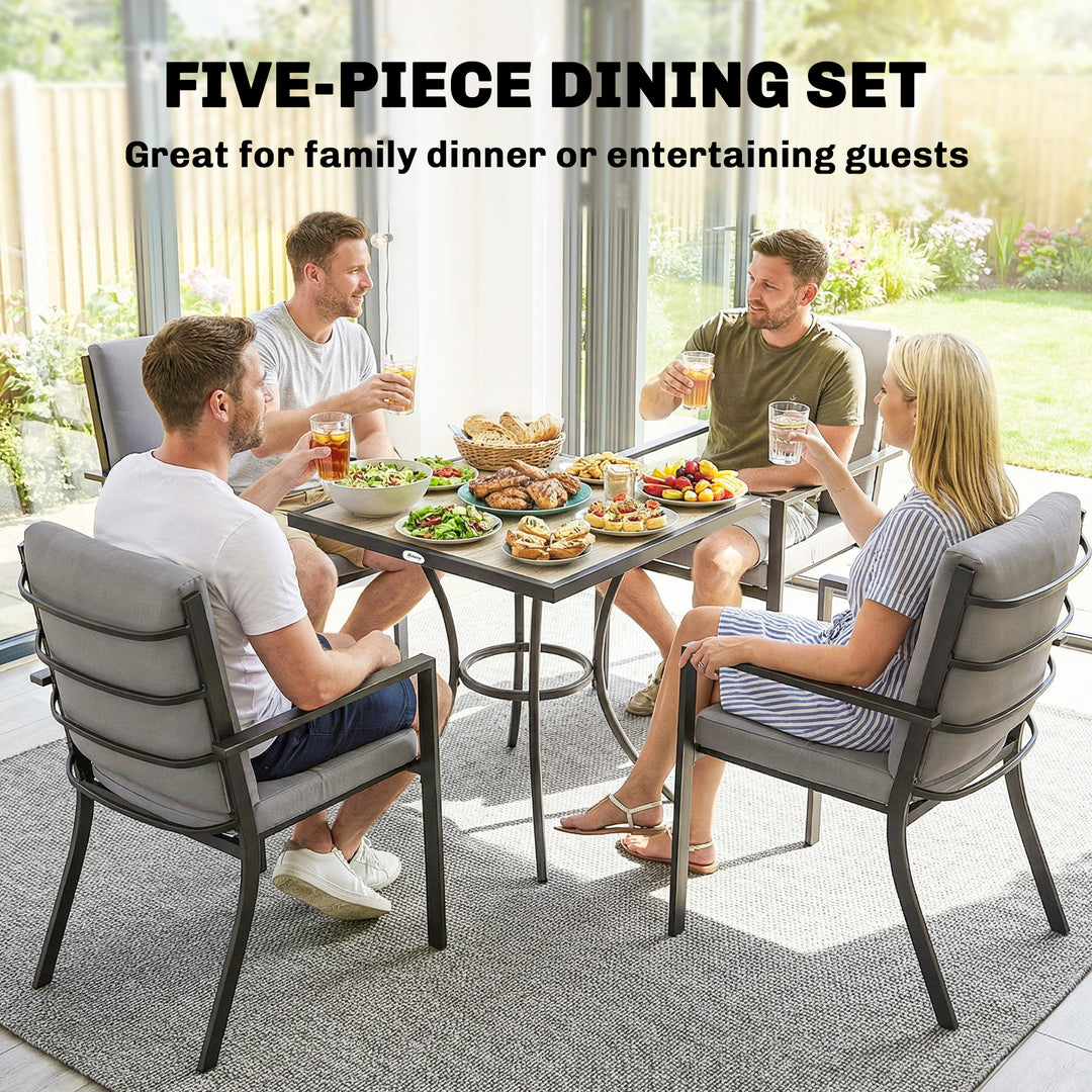 5 Pieces Outdoor Dining Set with Thick Cushions, Garden Dining Set for