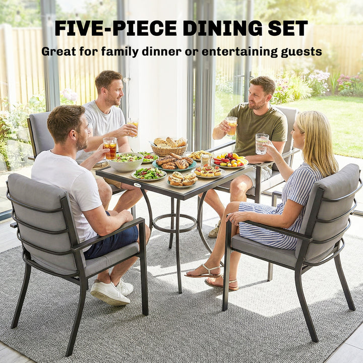 5 Pieces Outdoor Dining Set with Thick Cushions, Garden Dining Set for