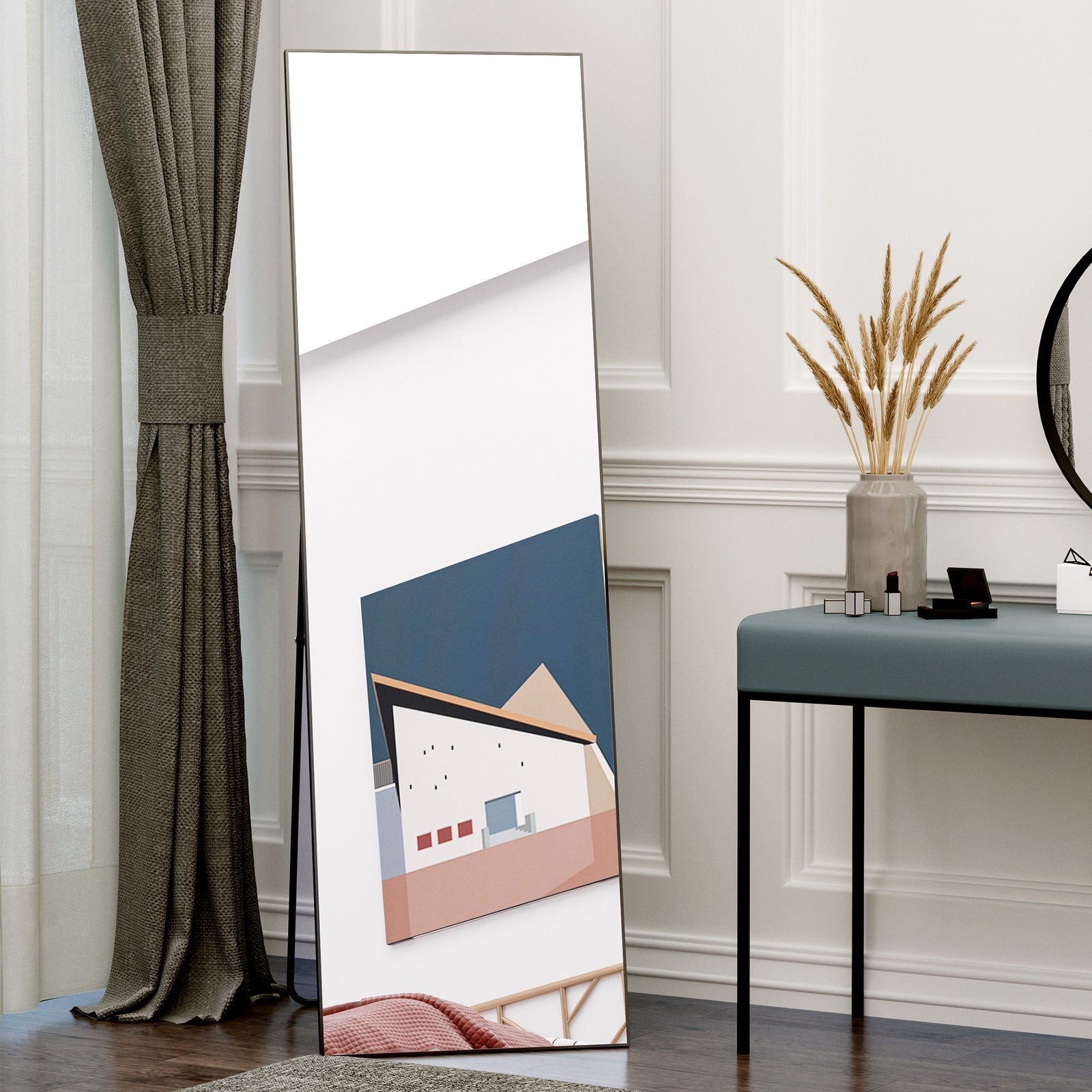 Full Length Dressing Mirror, Floor Standing or Wall Hanging, Aluminium Alloy Framed Full Body Mirror for Bedroom, Living Room, 50 x 161.5cm, Black