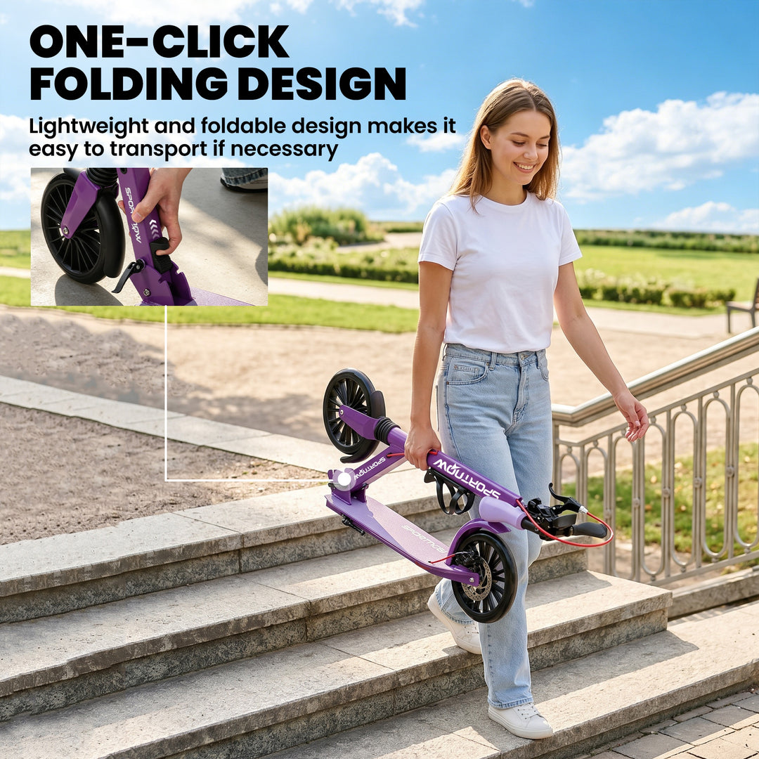 Foldable Kick Scooter with Height Adjustable Handlebar, One-click Fold