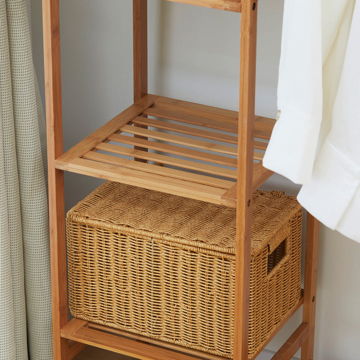 HOMCOM Bamboo Garment Rack: 6-Tier Storage Shelf with Hanging Rail for Bedroom & Living Room | Aosom UK