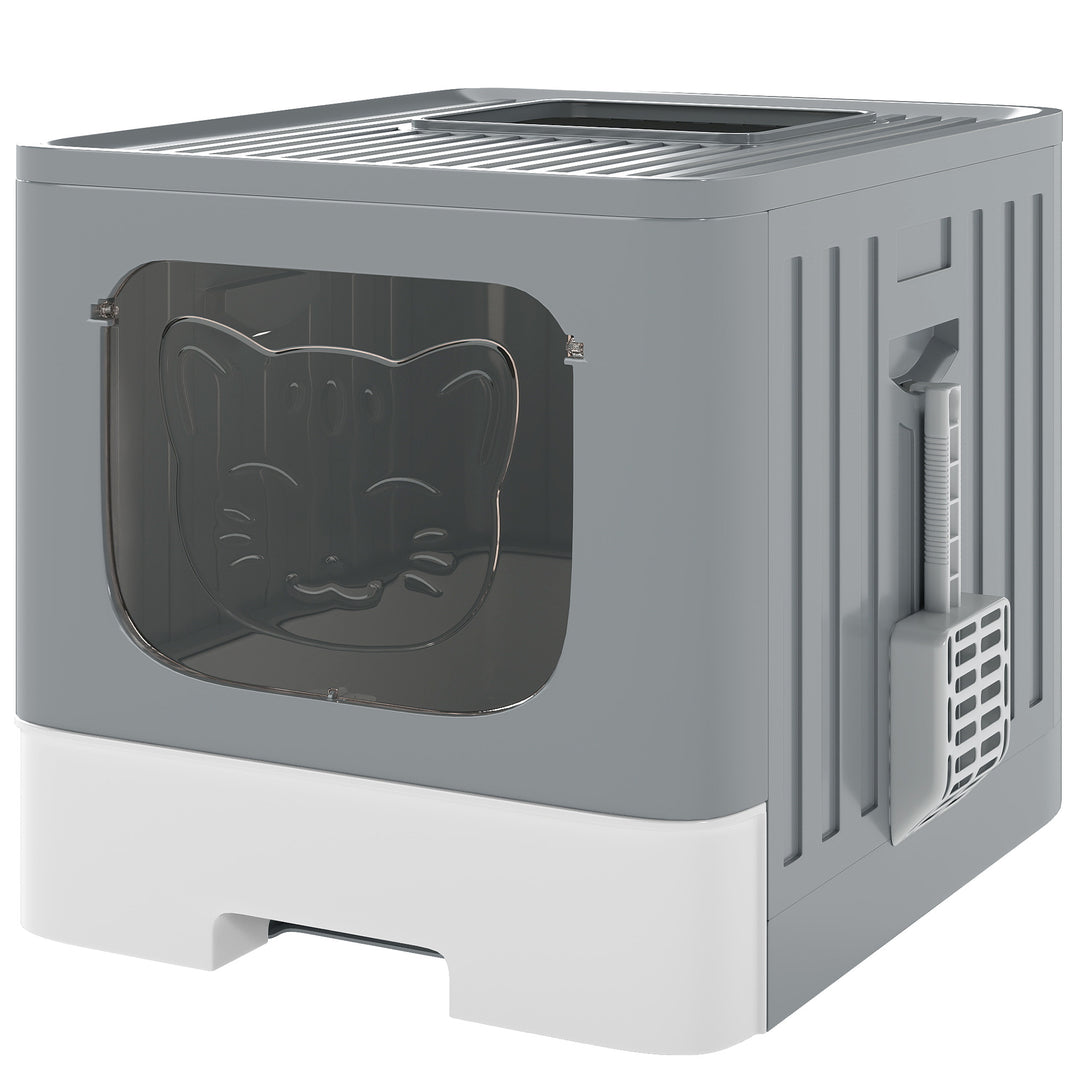 Foldable Cat Litter Box with Lid, Slide-Out Drawer, Scoop, Easy Clean, Odour Control, Anti-Splashing