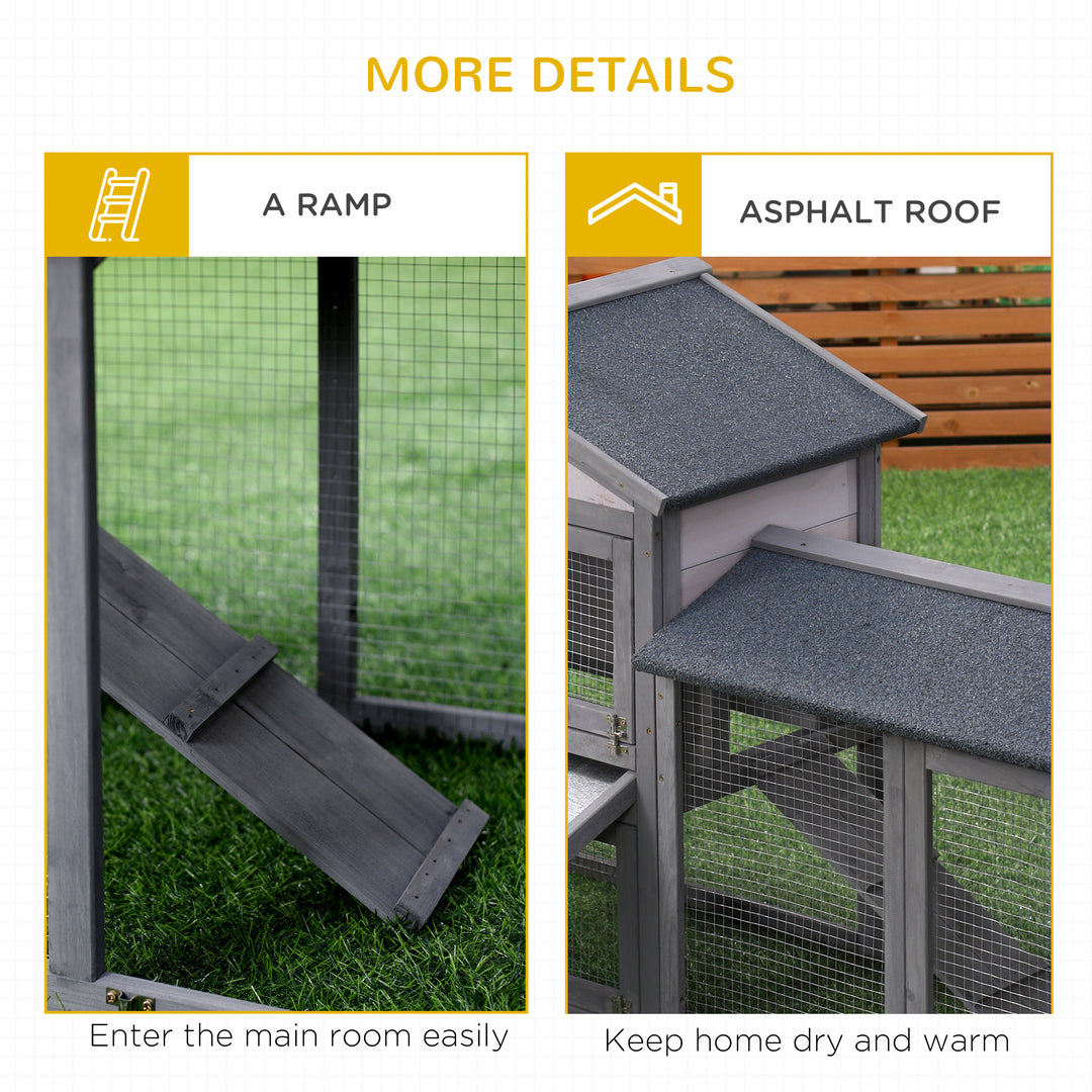Wooden Rabbit Hutch Outdoor, Double Tier with Water-Resistant Roof, Ramp 147 x 54 x 84 cm, Grey