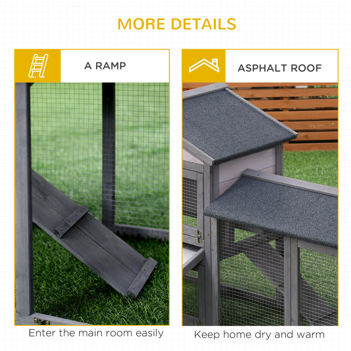 Wooden Rabbit Hutch Outdoor, Double Tier with Water-Resistant Roof, Ramp 147 x 54 x 84 cm, Grey