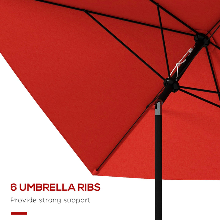 2 x 3(m) Garden Parasol Umbrella, Rectangular Outdoor Market Umbrella Sun Shade with Crank & Push Button Tilt, 6 Ribs, Aluminium Pole, Wine Red