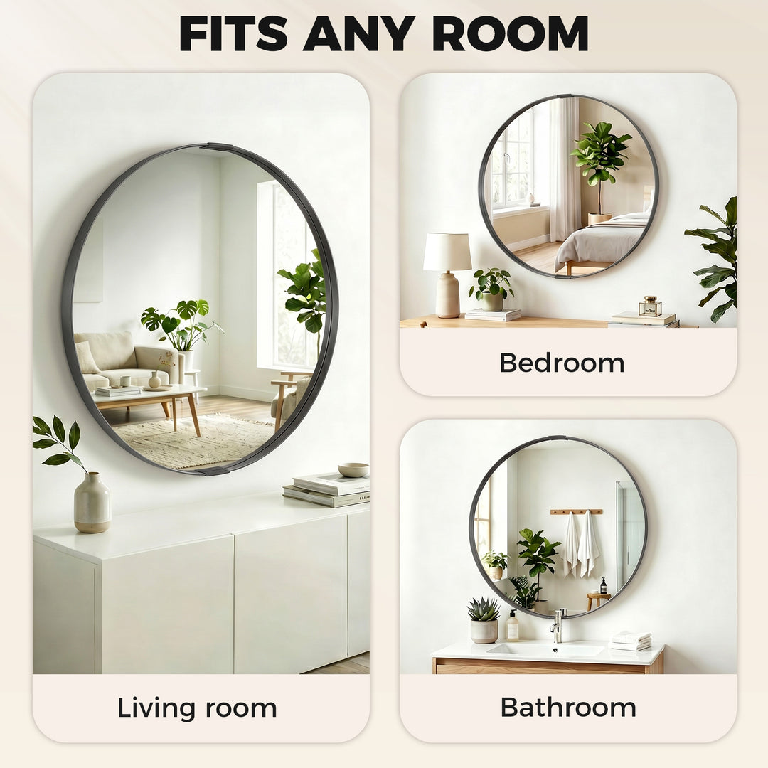 Round Wall Mirror 61 cm, Wall Mounted Bathroom Mirror with Tempered Sa