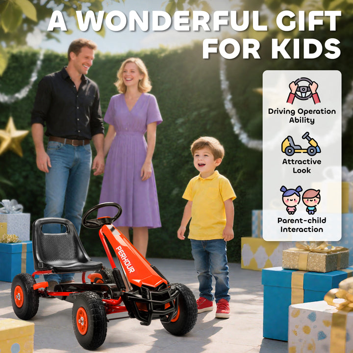 Kids Pedal Go Kart with Adjustable Seat, EVA Tyres, Manual Clutch, Bra