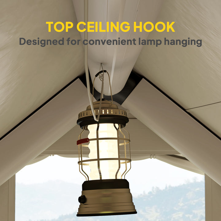 Inflatable Camping Tent with Pump and Stove Jack Hole, Easy Setup 2-4 Person Blow Up Tent, Waterproof Luxury Inflatable Tent with Mesh Windows, Doors, Hook and Carry Bag, Beige