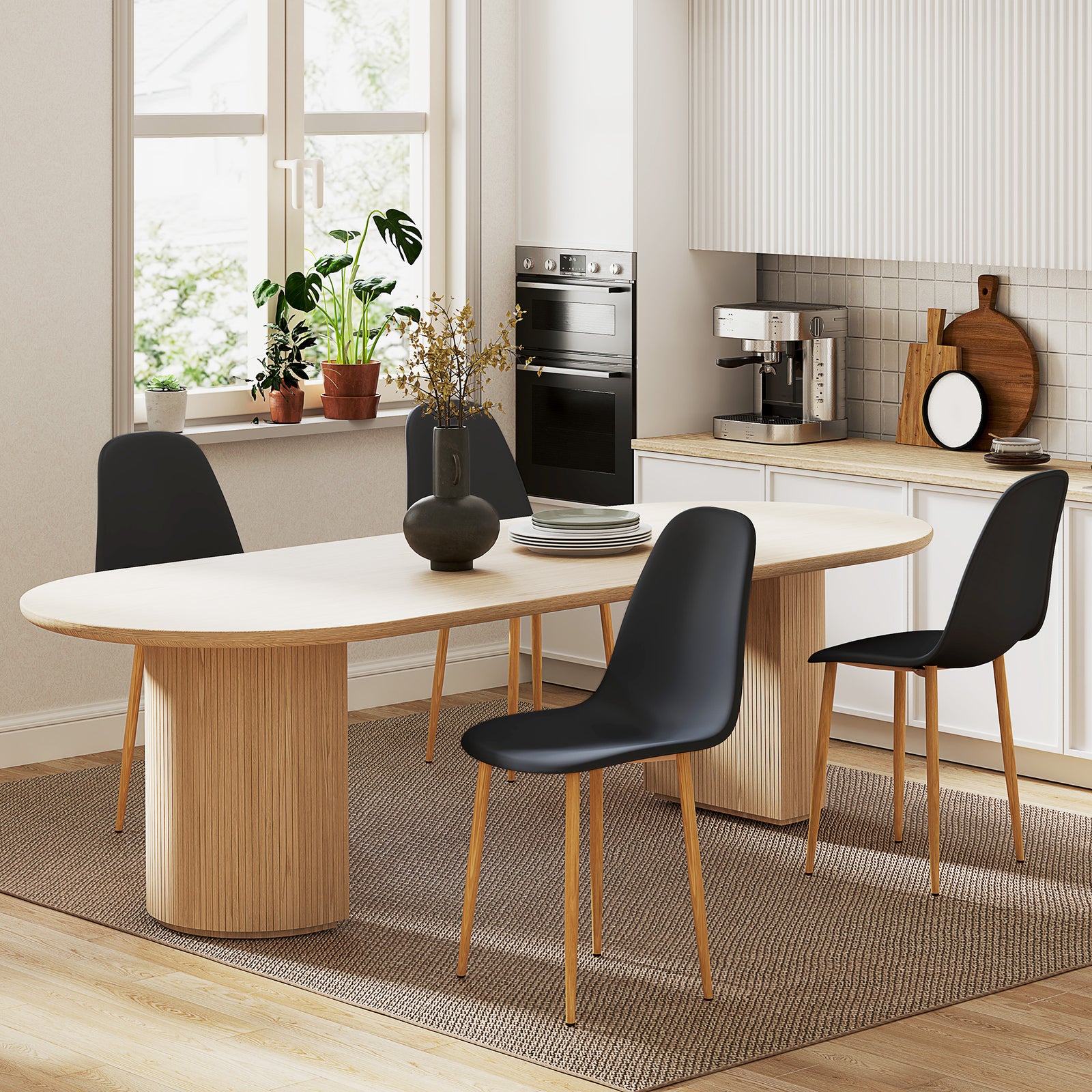 Modern Dining Chairs Set of 4, Kitchen Chairs with Backrest and Steel Legs for Dining Room, Living Room, Black