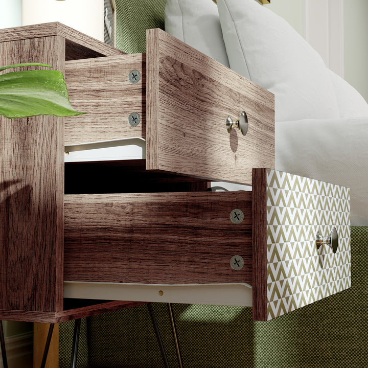 Nightstand, 2-Drawer Bedside Table, Bedside Cabinet, Sofa End Side Table for Living Room, Bedroom, Rustic Brown