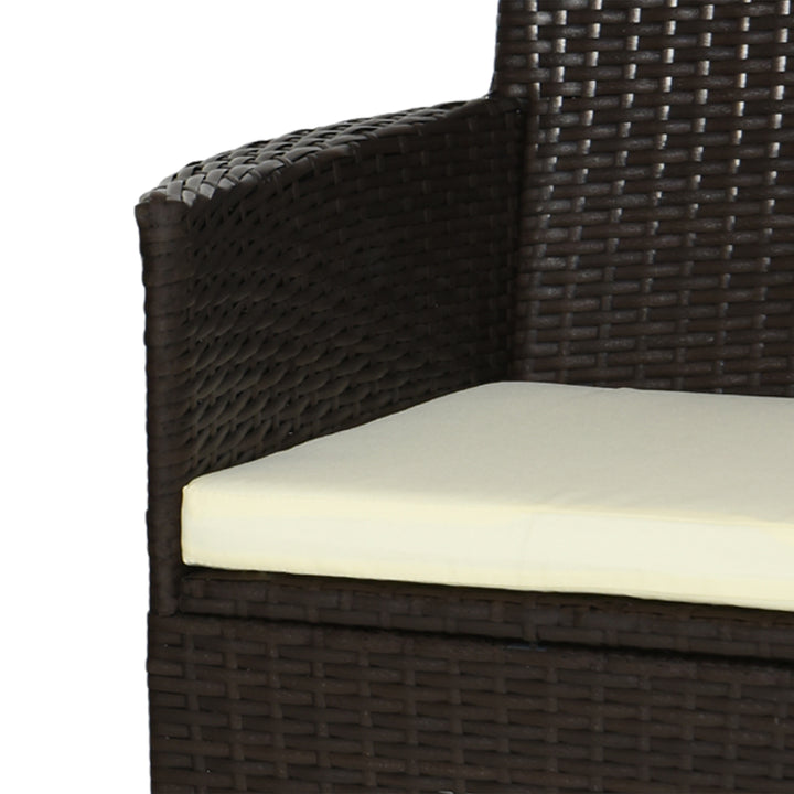 2 Pieces Outdoor PE Rattan Dining Chairs Set with Cushion, Garden Armchair with Armrests, High Backrest, Metal Frame Patio Wicker Furniture, Coffee