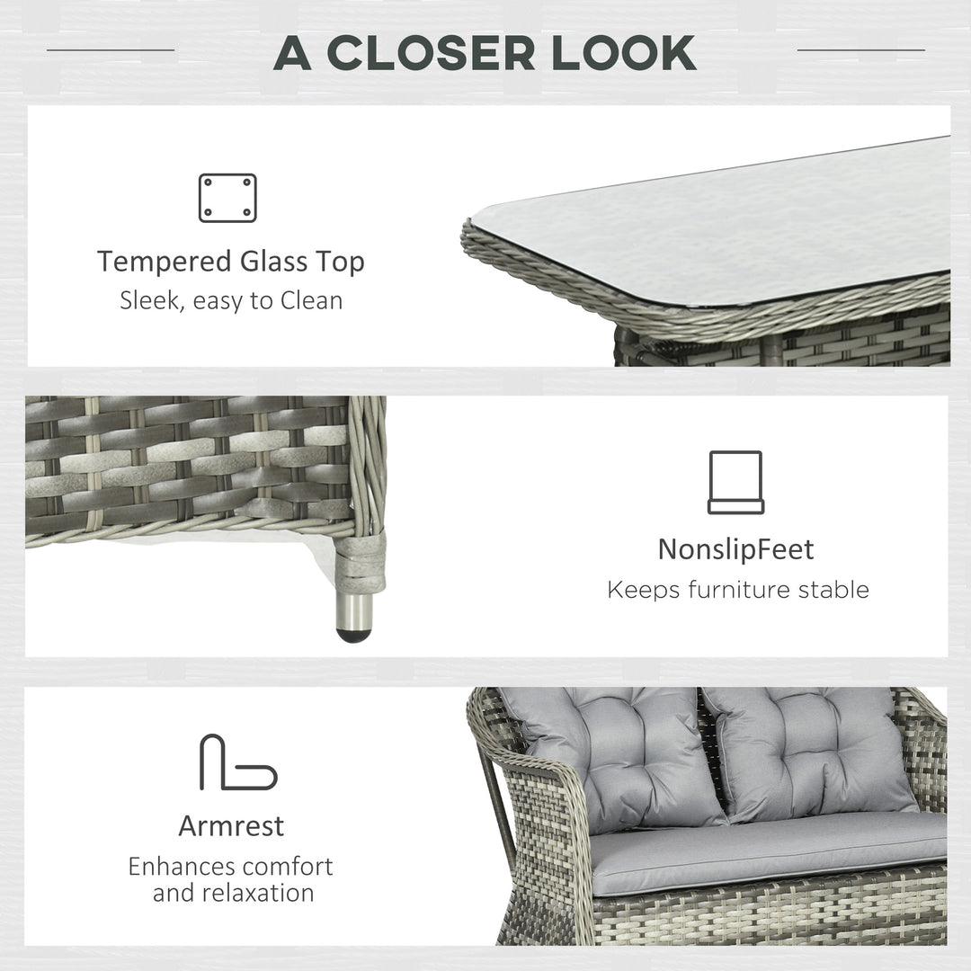 Four-Piece Rattan Set, with Glass-Top Table - Grey
