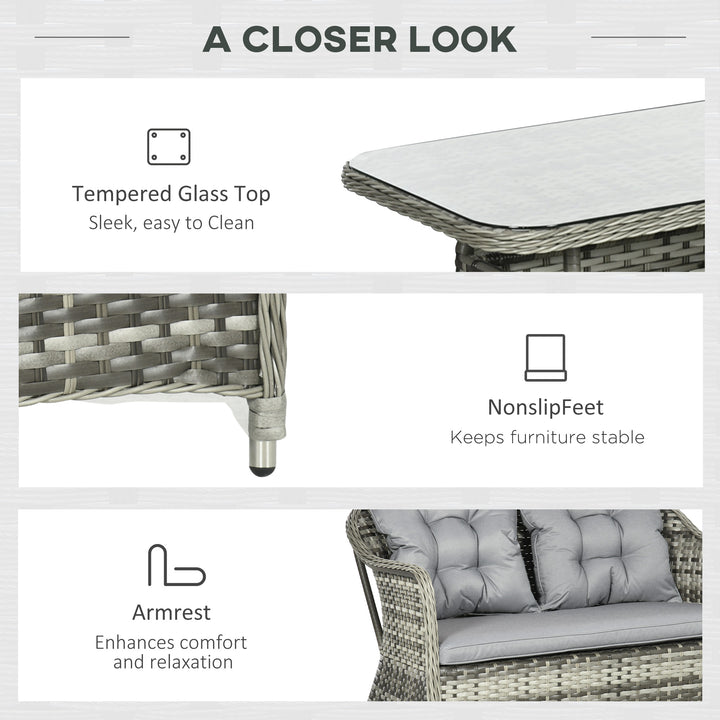 Four-Piece Rattan Set, with Glass-Top Table - Grey