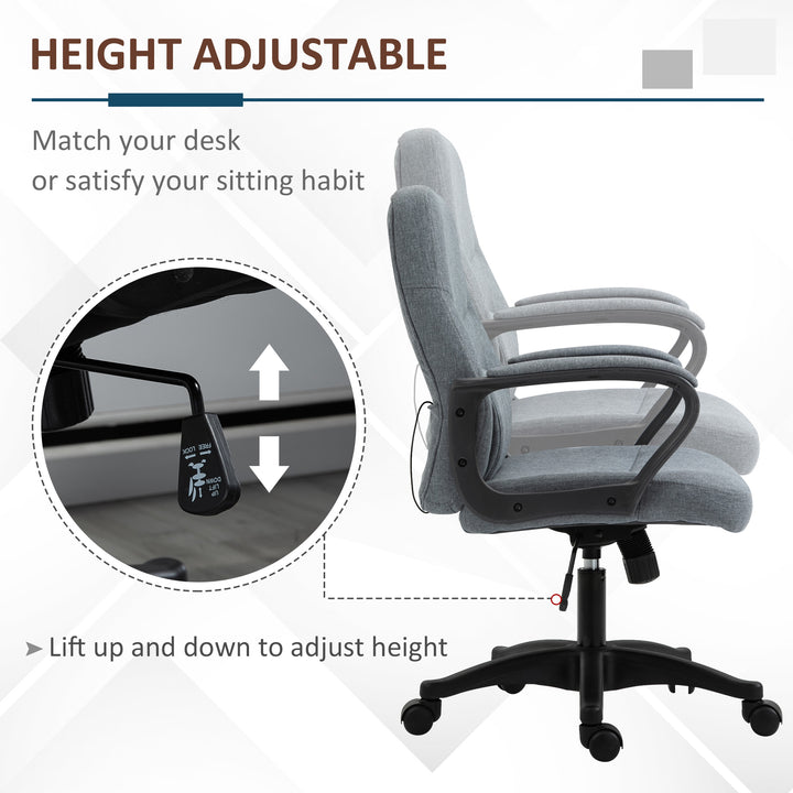 Office Chair, Fabric Desk Chair Mid Back Work Study Chair with Massage Lumbar Support, Adjustable Height and Swivel Wheels, Grey