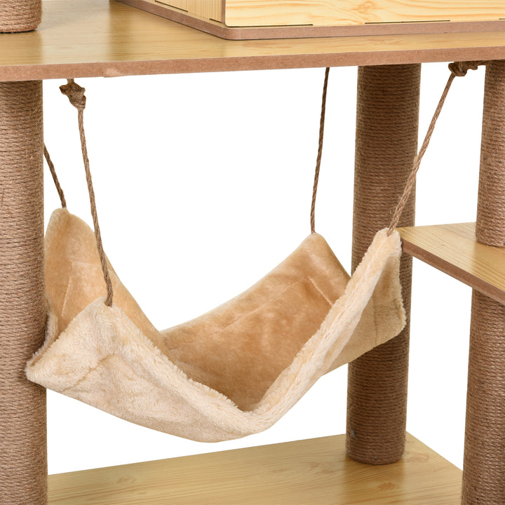 130cm Cat Tree for Indoor Cats, Multi-Level Plush Cat Tower, with Five Scratching Posts, Two Perches, Cat House, Hammock