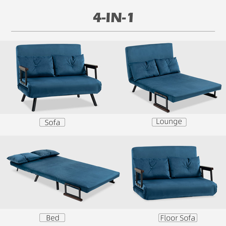 HOMCOM Click Clack Sofa Bed, Convertible 2 Seater Sofa Couch with 2 Cushions, for Living Room, Bedroom, Navy Blue