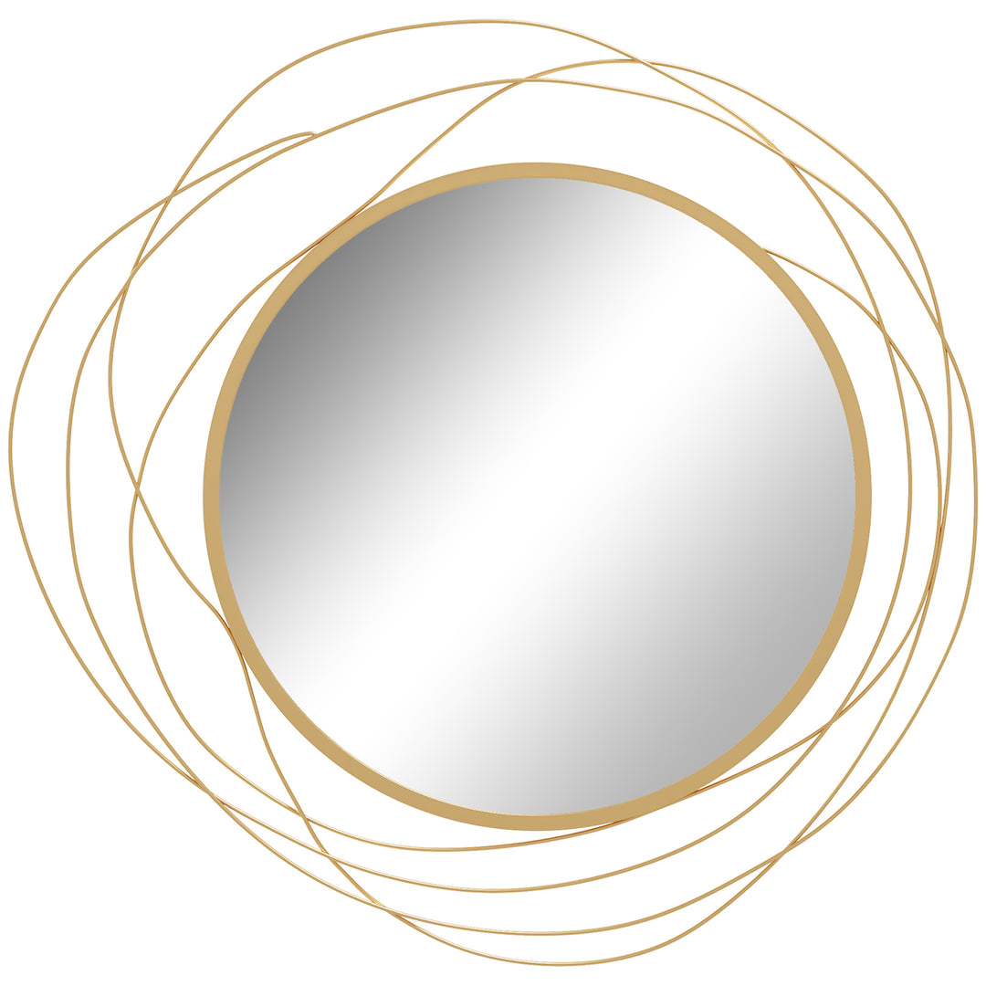 Abstract Metal Wire Wall Mirror, with Accessories - Gold Tone