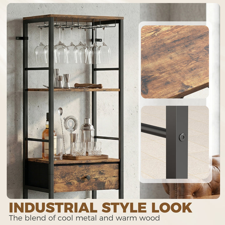 Industrial Wine Bar Cabinet Freestanding Liquor Cabinet 16-Bottle Wine