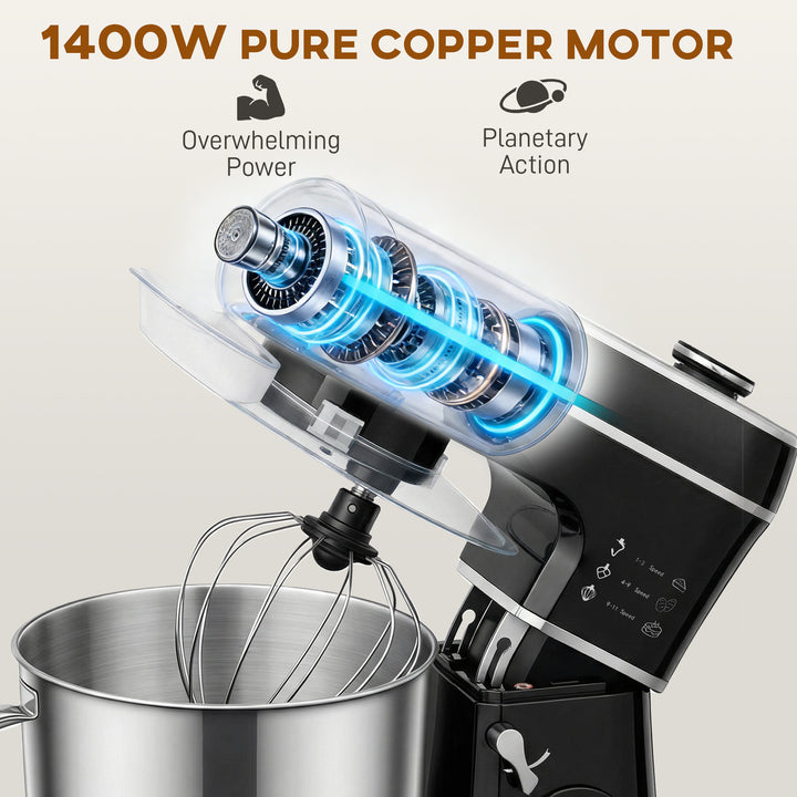 Stand Mixer, 6L 1400W Tilt-Head Food Mixer with 11 Speeds, Pulse &amp; Fer