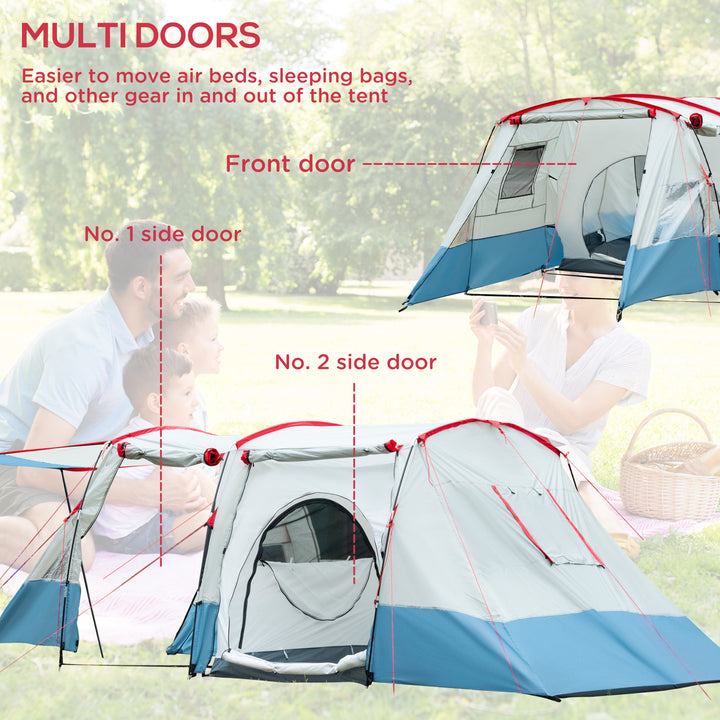 6-8 Person Tunnel Tent, Camping Tent with Bedroom, Living Room, Sewn-in Floor, 3 Doors and Carry Bag, 2000mm Water Column for Fishing, Hiking, Sports, and Traveling, Blue