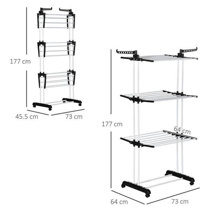 MCL Foldable Clothes Drying Rack, 4-Tier Steel Garment Laundry Rack with Castors for Indoor and Outdoor Use, Black