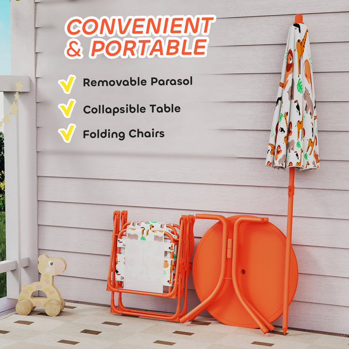 Kids Patio Set, Children Table and Chair Set, Outdoor Picnic Table with 2 Folding Chairs and Umbrella