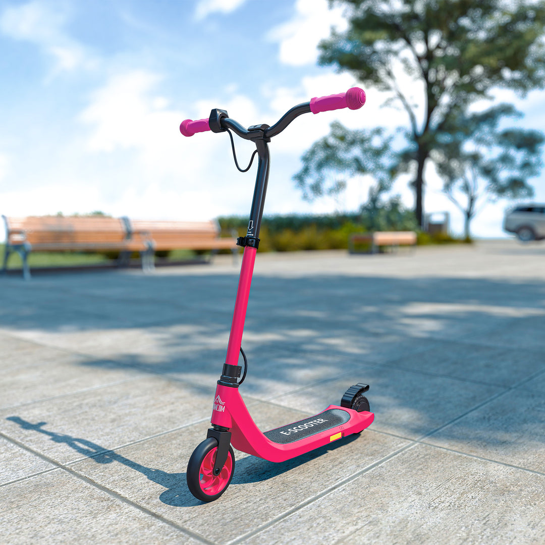 MCL Kids Electric Scooter, Electric Scooters for Kids Ages 6+, 8 KM/H & 6 KM Lightweight E-Scooter, Adjustable Height, Rear Brake - Pink