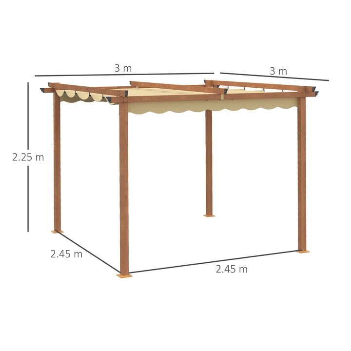Outsunny 3 x 3 m Outdoor Pergola Canopy Patio Gazebo Sun Shelter with Retractable Roof Aluminium Frame for Garden, Khaki