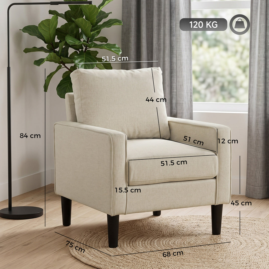Accent Chair, Removable Pillow Linen Armchair with Comfy Spring - view 3