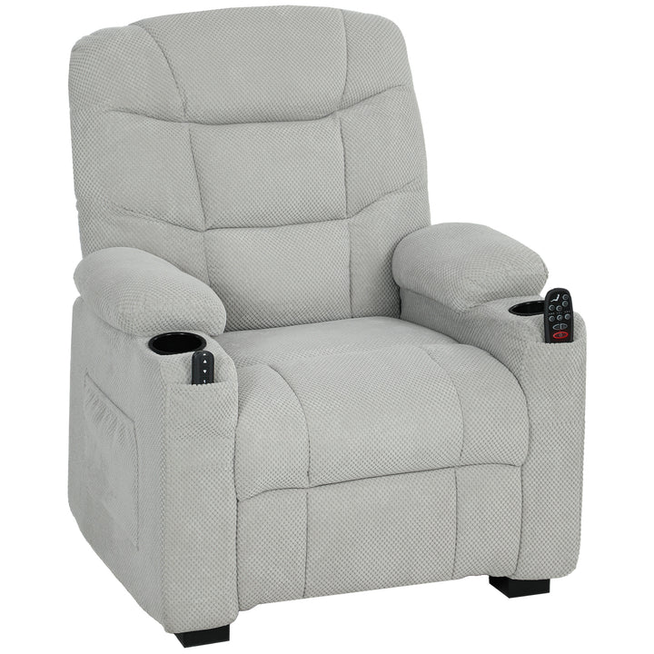 Electric Massage Recliner Armchair with Vibration, Heat, Whisper-Quiet Motor, Memory Function, Fleece Power Reclining Chair with Spring Pack, USB Port, Footrest, Side Pocket, Cup Holders