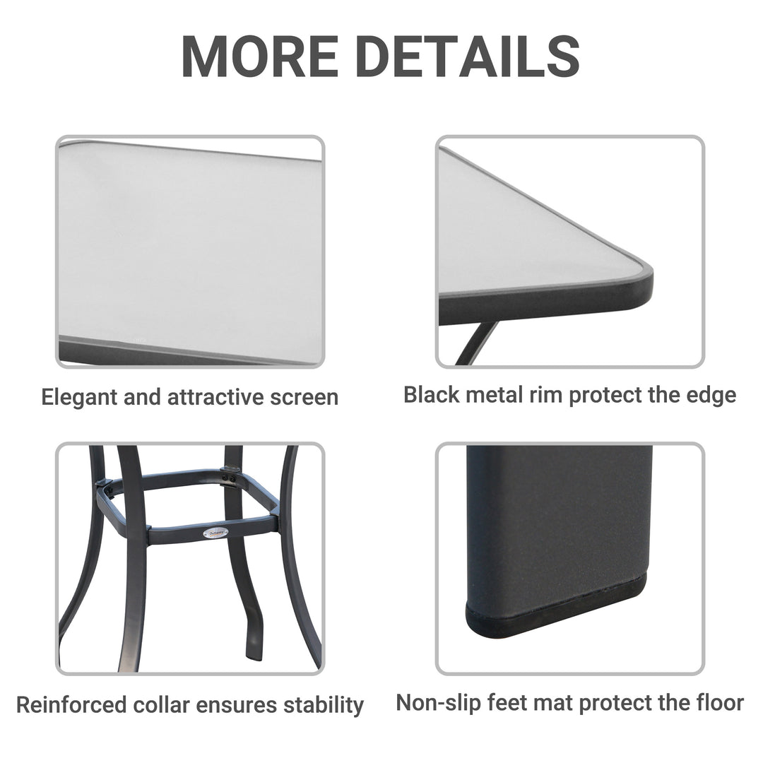 Square Garden Table, Outdoor Coffee Table with Tempered Glass Top, Bar Bistro Dining Table, Metal Frame for Patio, Balcony, 68.5 x 68.5 x 84cm