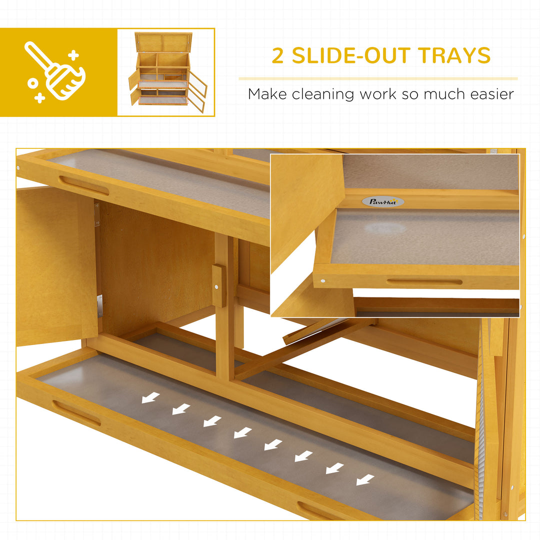 Double Decker Rabbit Hutch 2 Tier Guinea Pig House Pet Cage Outdoor with Sliding-out Tray, 97 x 44 x 91cm, Yellow