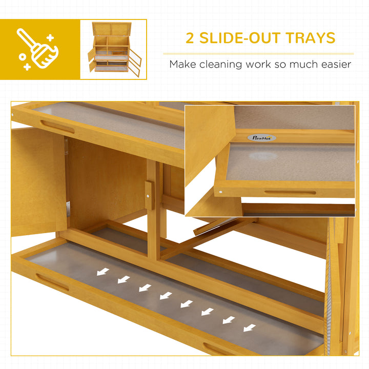 Double Decker Rabbit Hutch 2 Tier Guinea Pig House Pet Cage Outdoor with Sliding-out Tray, 97 x 44 x 91cm, Yellow