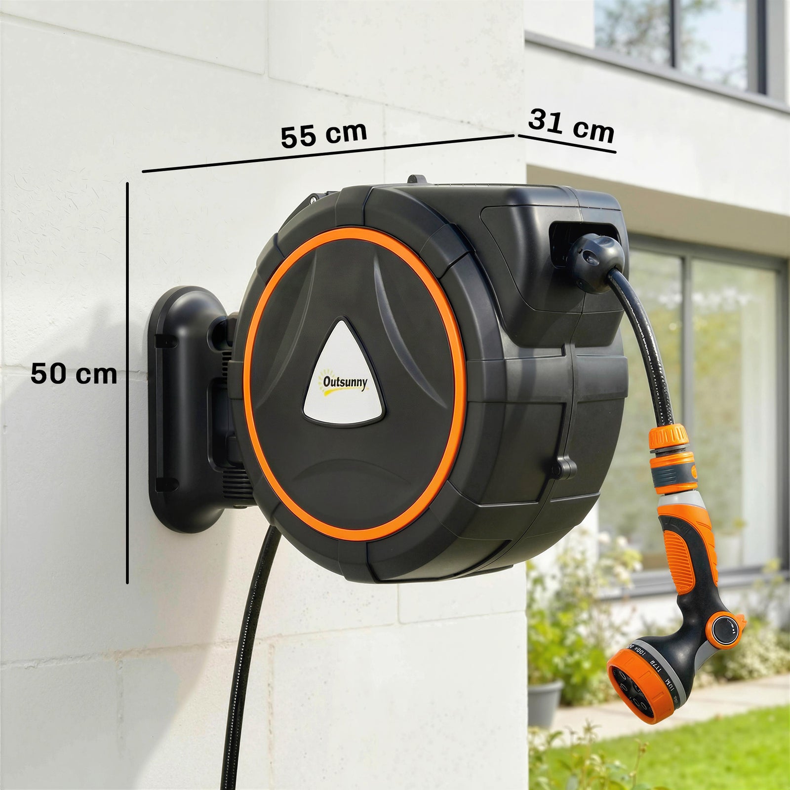 23+2m Retractable Hose Reel Wall Mounted with Auto Retraction, Self-Lo