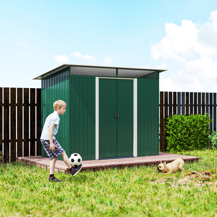 8.5 x 4ft Metal Shed with Lightsky Panels, Garden Storage Tool House with Double Doors for Garden, Patio and Lawn, Green