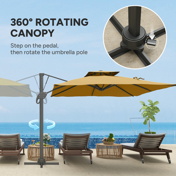 Garden Parasol, 3(m) Cantilever Parasol with Hydraulic Mechanism, Dual Vented Top, 8 Ribs, Cross Base, Khaki