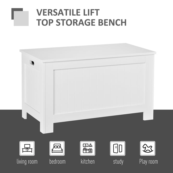 MCL Lift Top Storage Chest Toy Box Organizer with Lid and Safety Hinges for Bedroom Entryway Living Room - White