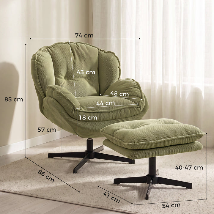 Armchair with Adjustable Footstool, 360-Degree Swivel Chenille Cloud - view 3