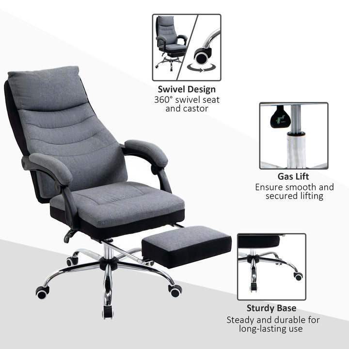 Vinsetto High Back Executive Office Chair, Reclining Computer Chair with Adjustable Height, Swivel Wheels and Retractable Footrest, Grey