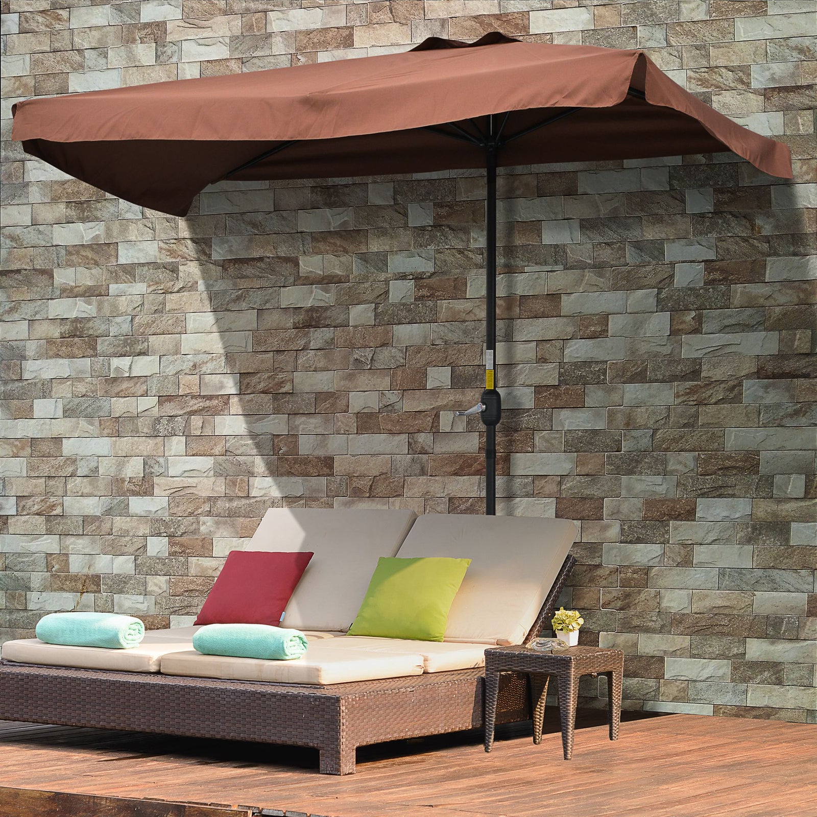 2.3m Half-Square Parasol, for Balconies and Walls - Brown