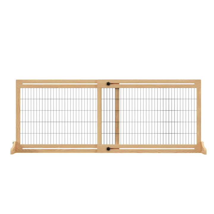 PawHut Adjustable Wooden Pet Gate, Freestanding Dog Barrier Fence with 2 Panels for Doorway, Hallway, 69H x 104-183 cm, Natural