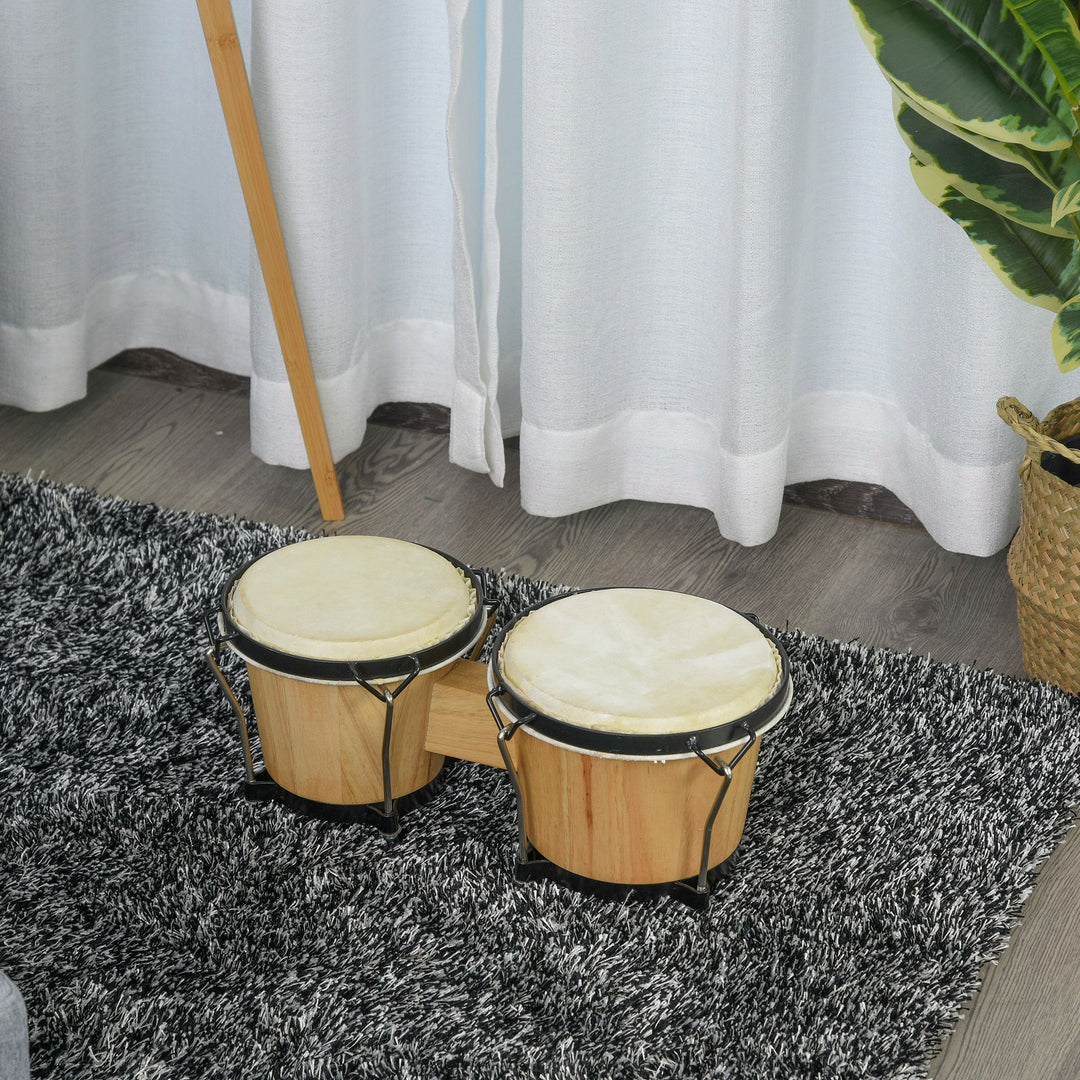Wooden Bongo Drum Set 7.75" & 7" w/ Drum Head, Percussion Instrument, Drums, Tuning Wrench For Adults Beginners