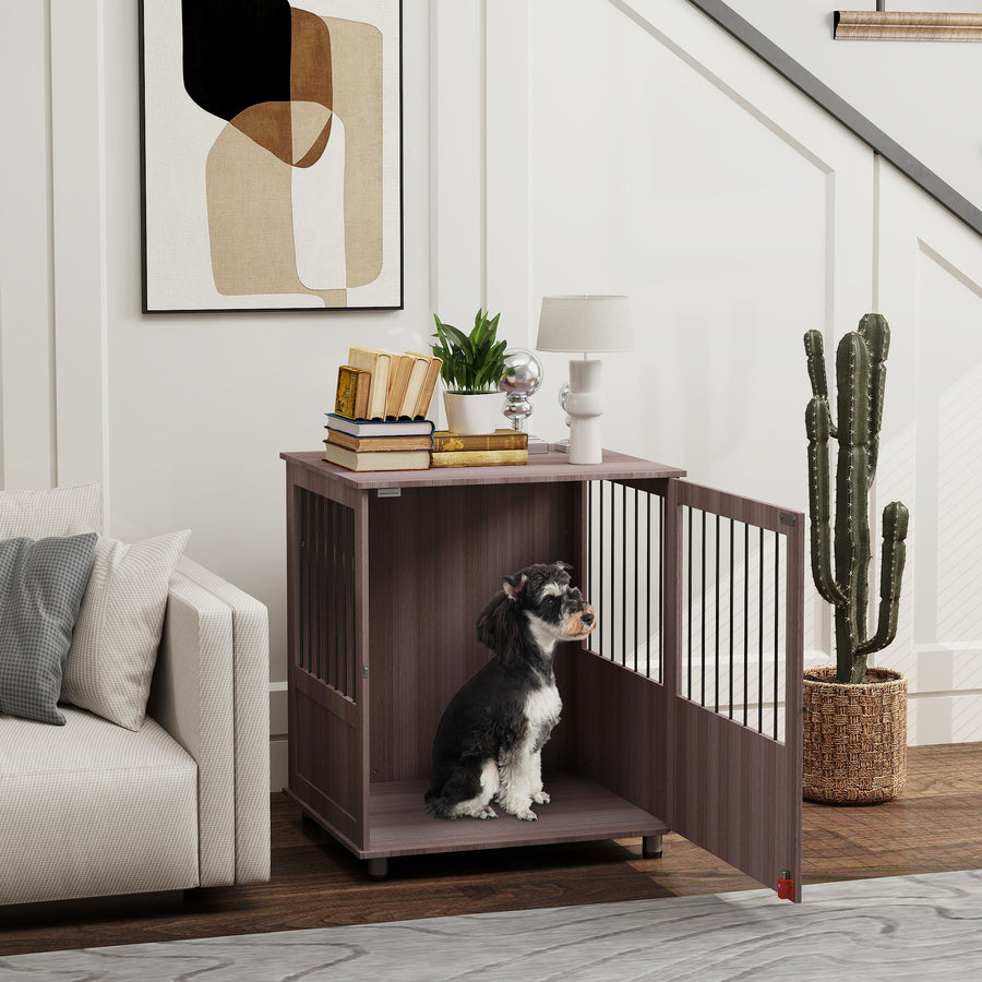 Dog Crate Table for Medium and Large Dogs with Magnetic Door for Indoor Use, 60 x 55 x 70 cm, Purple