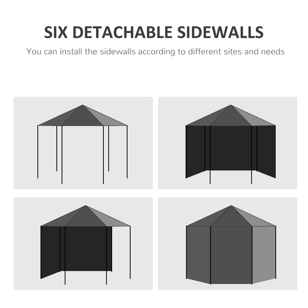 Outsunny Hexagonal Gazebo Canopy Tent, 4m, Party Event Shelter with 6 Removable Side Walls, Windows, Doors, Black