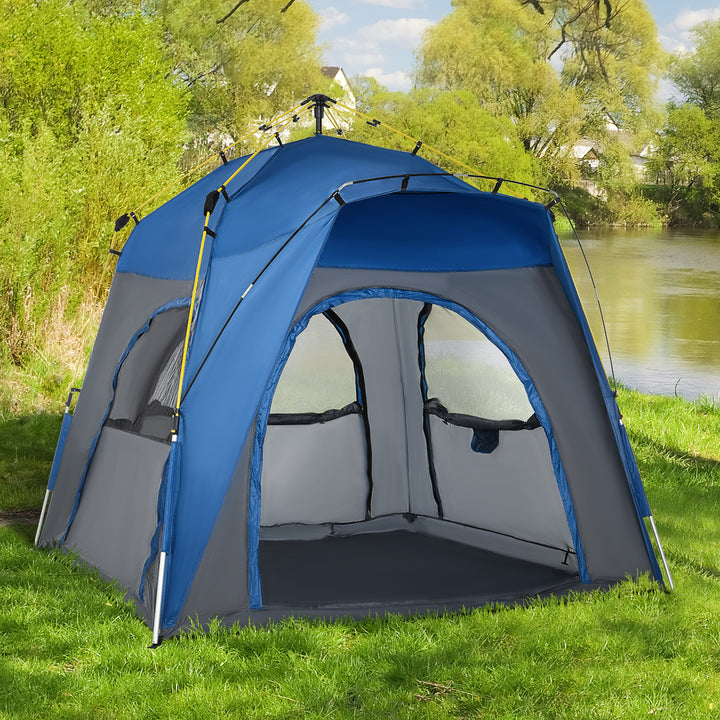 Outsunny 4 Person Automatic Camping Tent, Outdoor Pop Up Tent, Portable Backpacking Dome Shelter, Grey