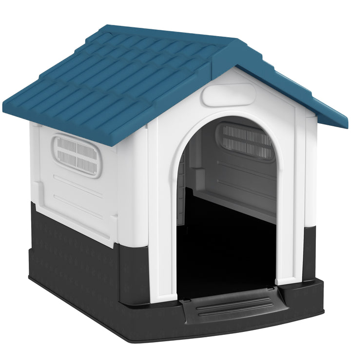 PawHut Plastic Dog Kennel with Windows, for Garden Patio, Miniature and Small Dogs, 80 x 69 x 76cm - Blue | Aosom UK