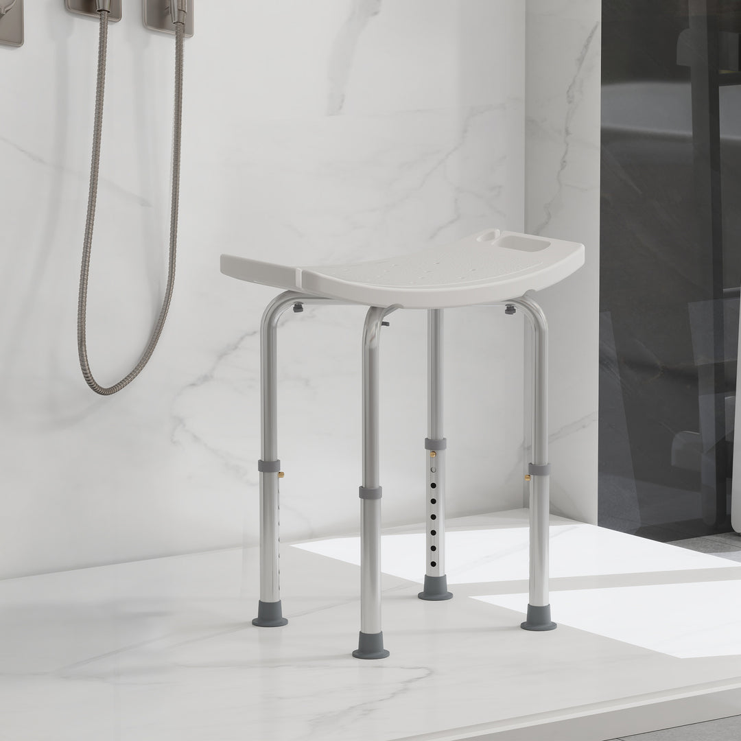 MCL Height Adjustable Bath Stool, Aluminium Shower Stool with Non-Slip Pads for Elderly, Disabled, Seniors, Pregnant, White