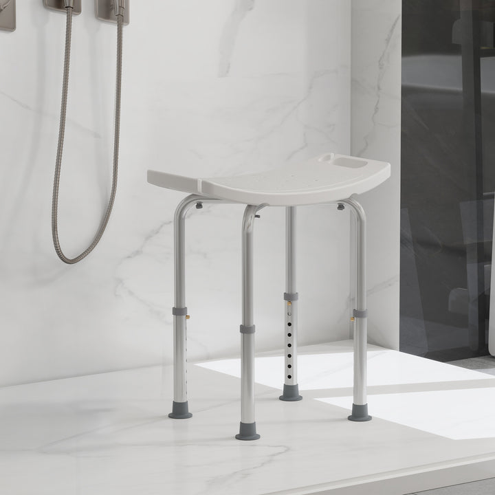 MCL Height Adjustable Bath Stool, Aluminium Shower Stool with Non-Slip Pads for Elderly, Disabled, Seniors, Pregnant, White